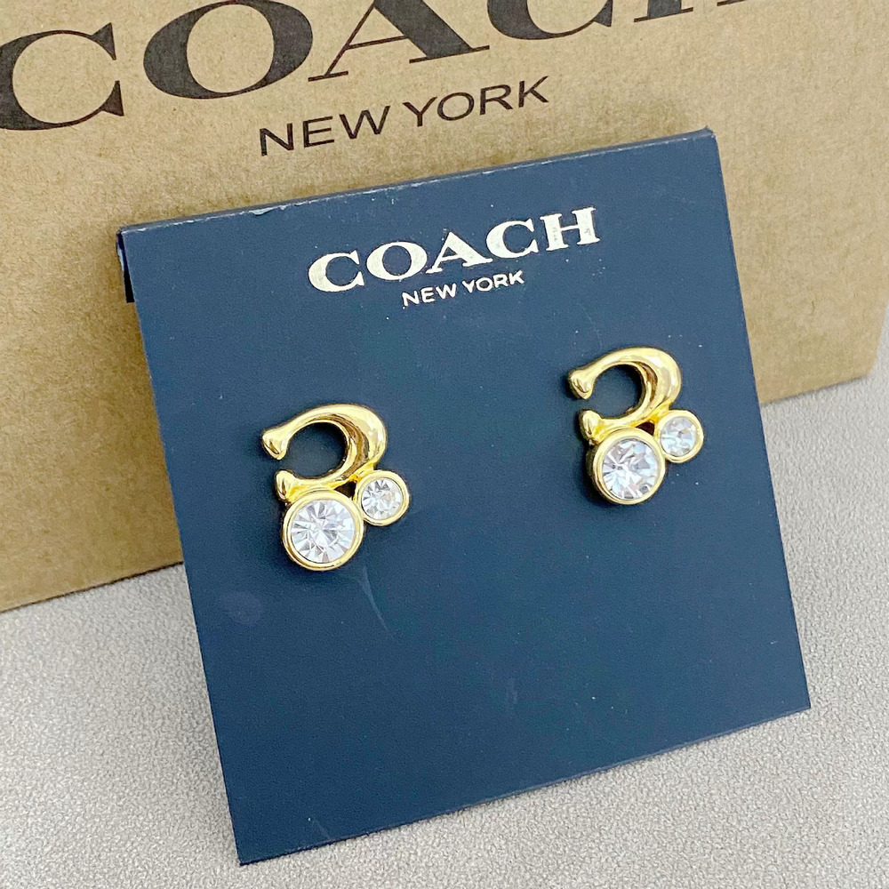 Coach Rhinestone Geometric Round Letter Metal Earrings